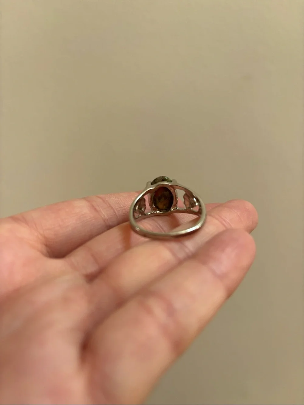 Silver Tone Ornate Heart Shaped Prong Statement Ring with Oval Stone